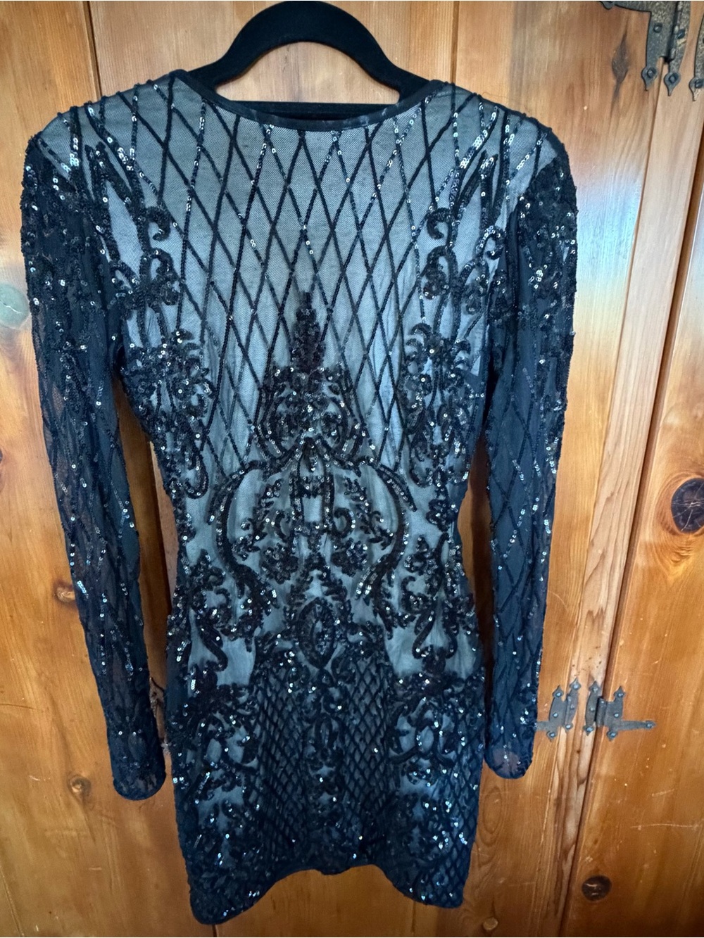 Windsor Black Beaded Long-Sleeve Sheer Cocktail Dress